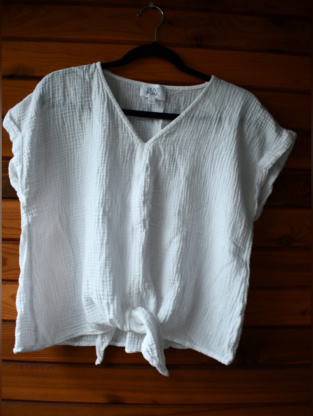 Olive + Oak 100% Cotton Gauze Front Tie White Blouse